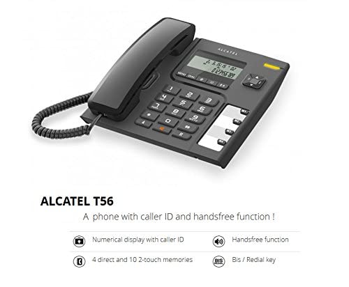 Alcatel T56 Corded Landline Phone With Caller Id And Handsfree Black (Pack Of 10)