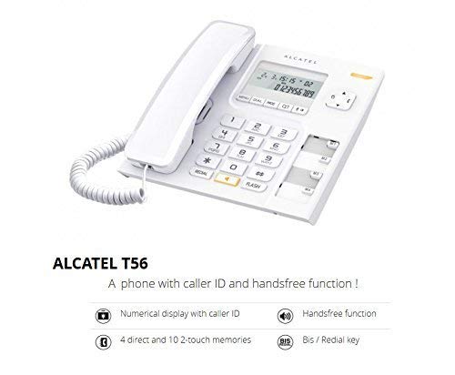 Alcatel T56 Corded Landline Phone With Caller Id And Handsfree White (Pack Of 10)