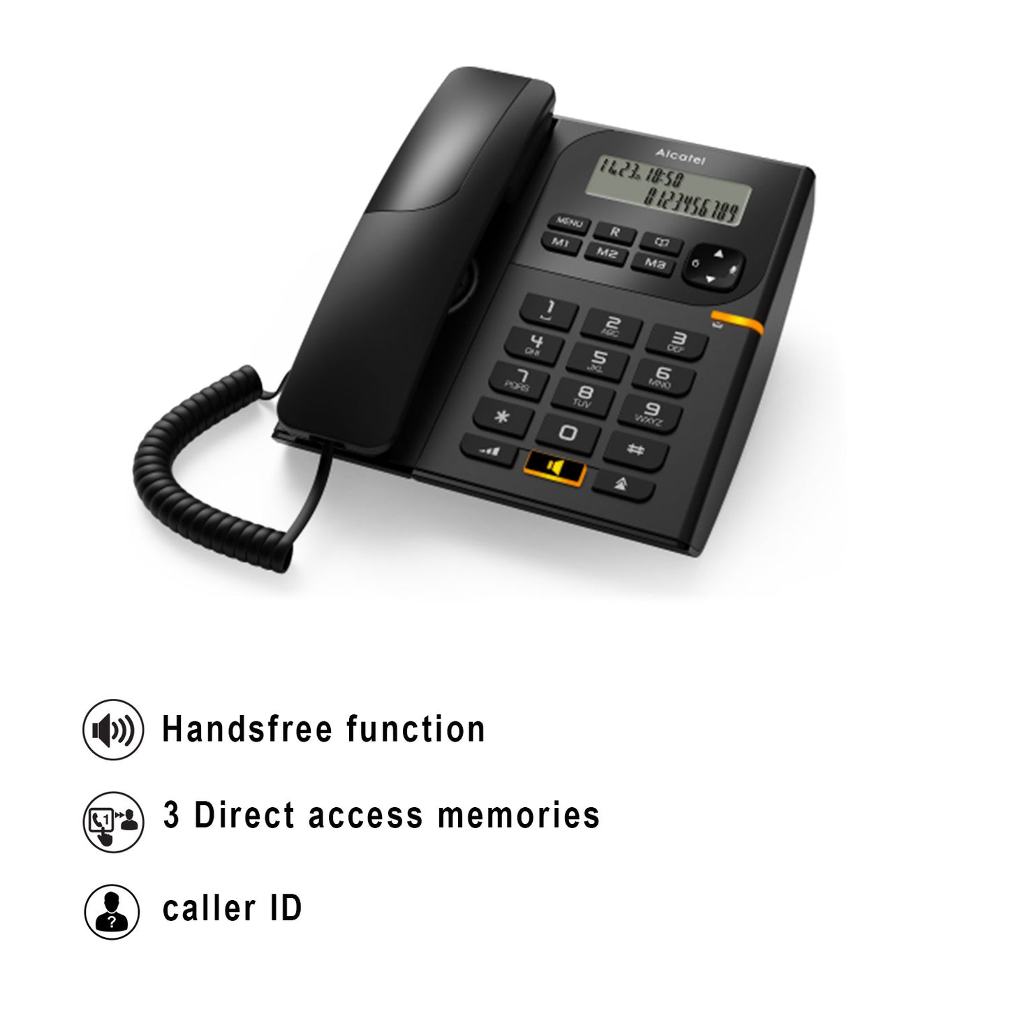 Alcatel T58 Corded Landline Phone With Display & Speaker Black (Pack Of 2)