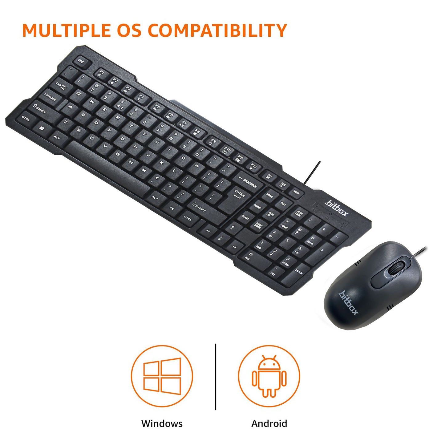 Bit-io by BitBox BBKM02 Wired Keyboard and Mouse Combo with Instant USB Plug-and-Play Setup, 12 Shortcut Keys, 6° Adjustable Slope Keyboard and 1600 DPI Optical Sensor Mouse