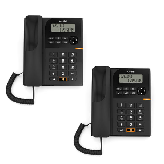 Alcatel T58 Corded Landline Phone With Display & Speaker Black (Pack Of 2)