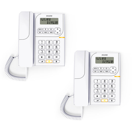 Alcatel T58 Corded Landline Phone With Display & Speaker White (Pack Of 2)