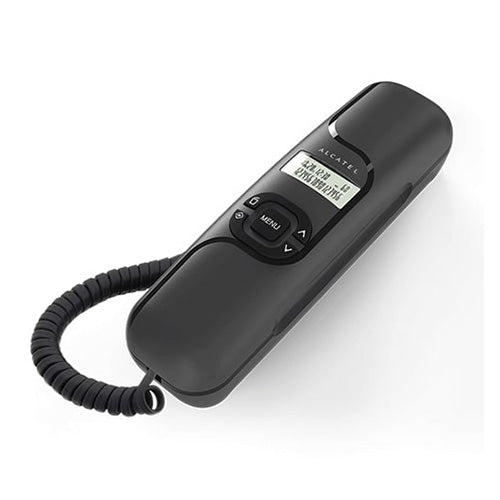 Alcatel T16 अल्ट्रा कॉम्पैक्ट कॉर्डेड लैंडलाइन फ़ोन कॉलर ID वॉल माउंटिंग के साथ (काला)