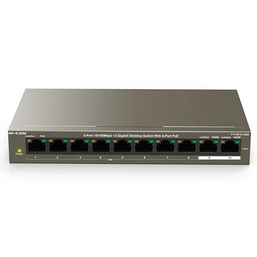IP-COM F1110P-8-102W 8-पोर्ट10/100Mbps+2 गीगाबिट डेस्कटॉप स्विच 8-पोर्ट PoE के साथ