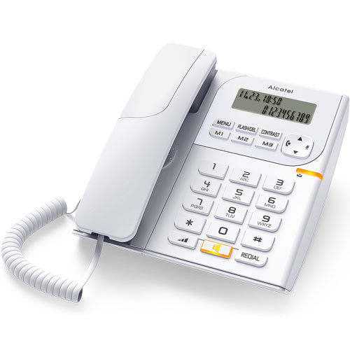Alcatel T58 कॉर्ड वाला लैंडलाइन फ़ोन डिस्प्ले और स्पीकर के साथ (सफ़ेद)